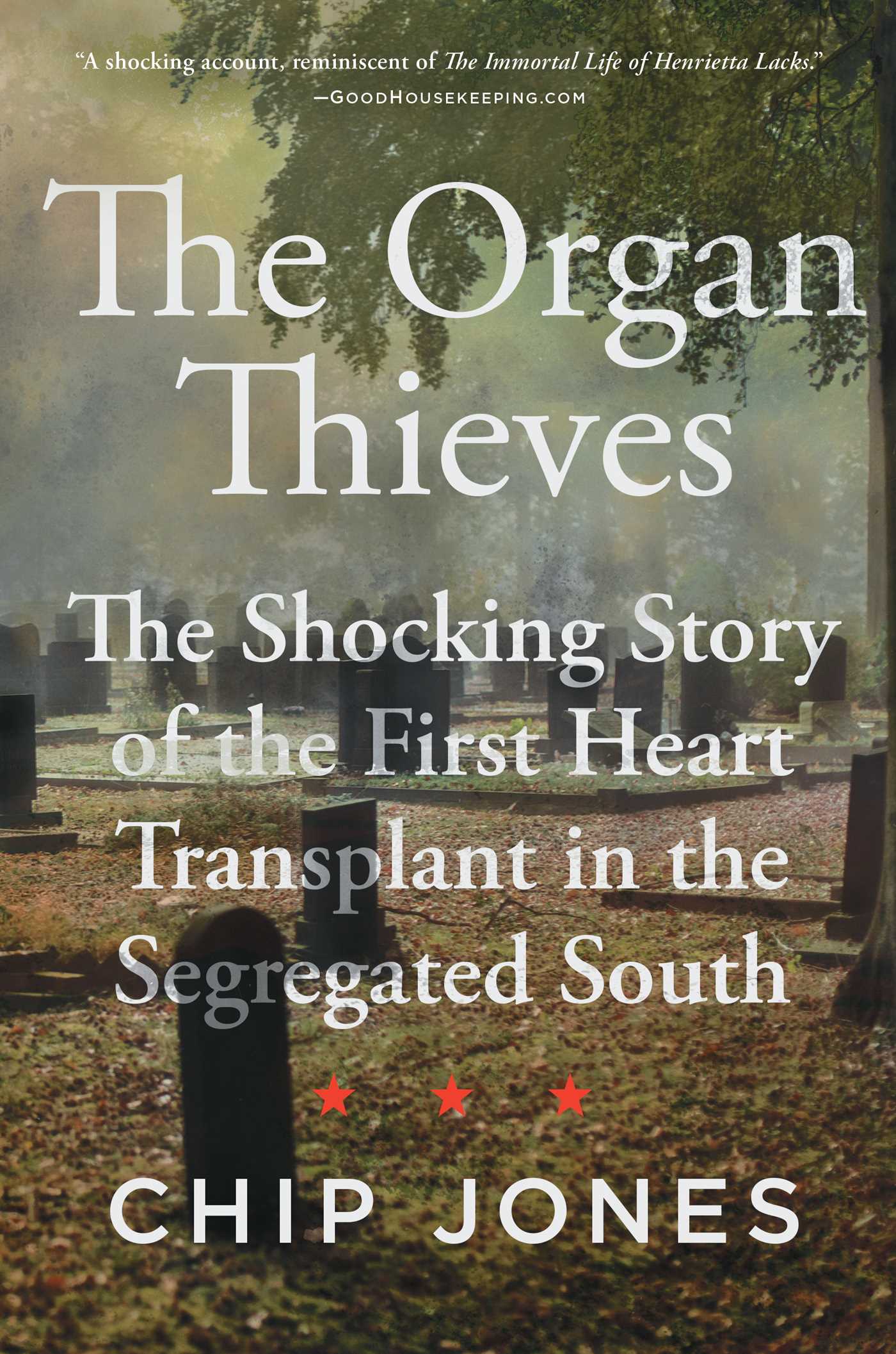 Organ Thieves book cover: A foggy cemetart with tombstones